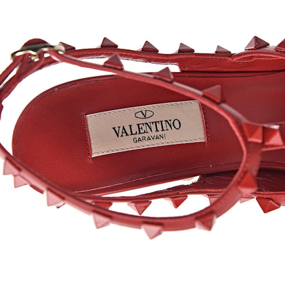 Valentino Garavani Calfskin Lacquered Monochrome Rockstud Ankle Strap 100mm Pumps 39 Rosso Valentino 5 of 9
