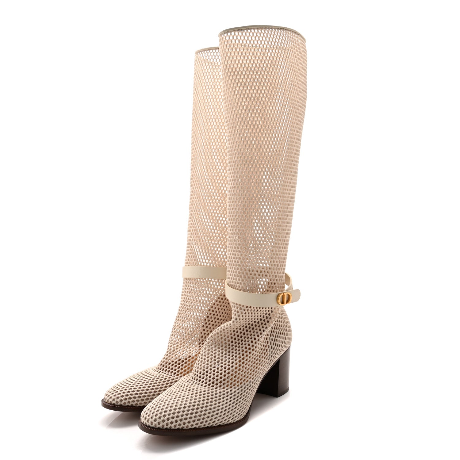 Christian Dior Empriente Mesh Montaigne Knee Boots 37.5 Off White 3 of 9