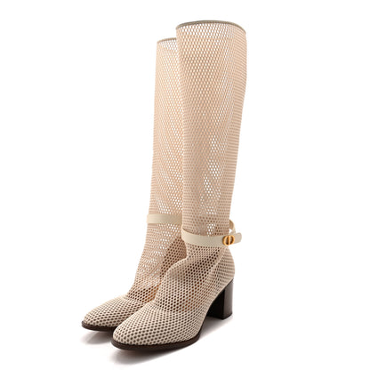 Christian Dior Empriente Mesh Montaigne Knee Boots 37.5 Off White 3 of 9