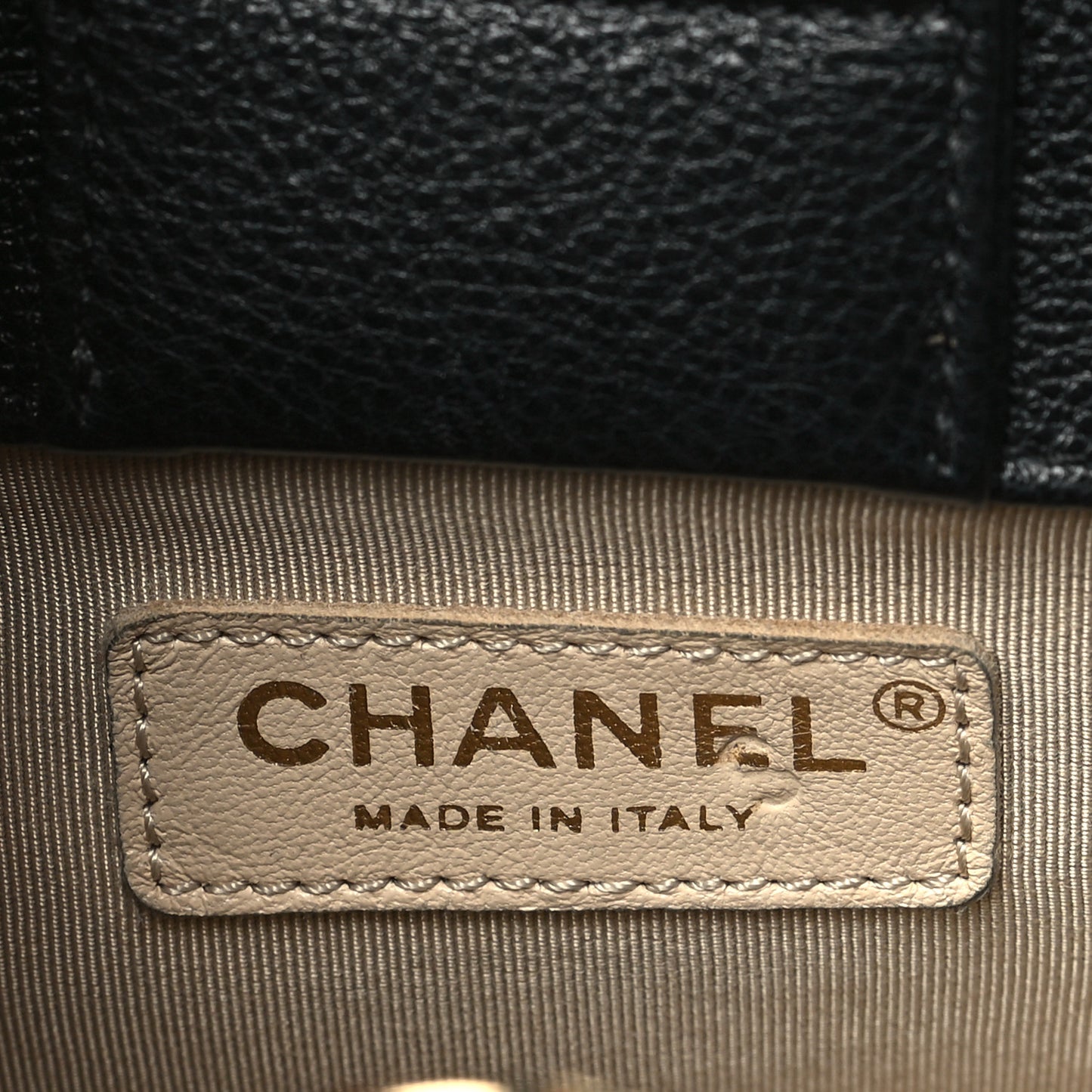 Grained Calfskin Stitched Mini Label Click Shopper Tote Black