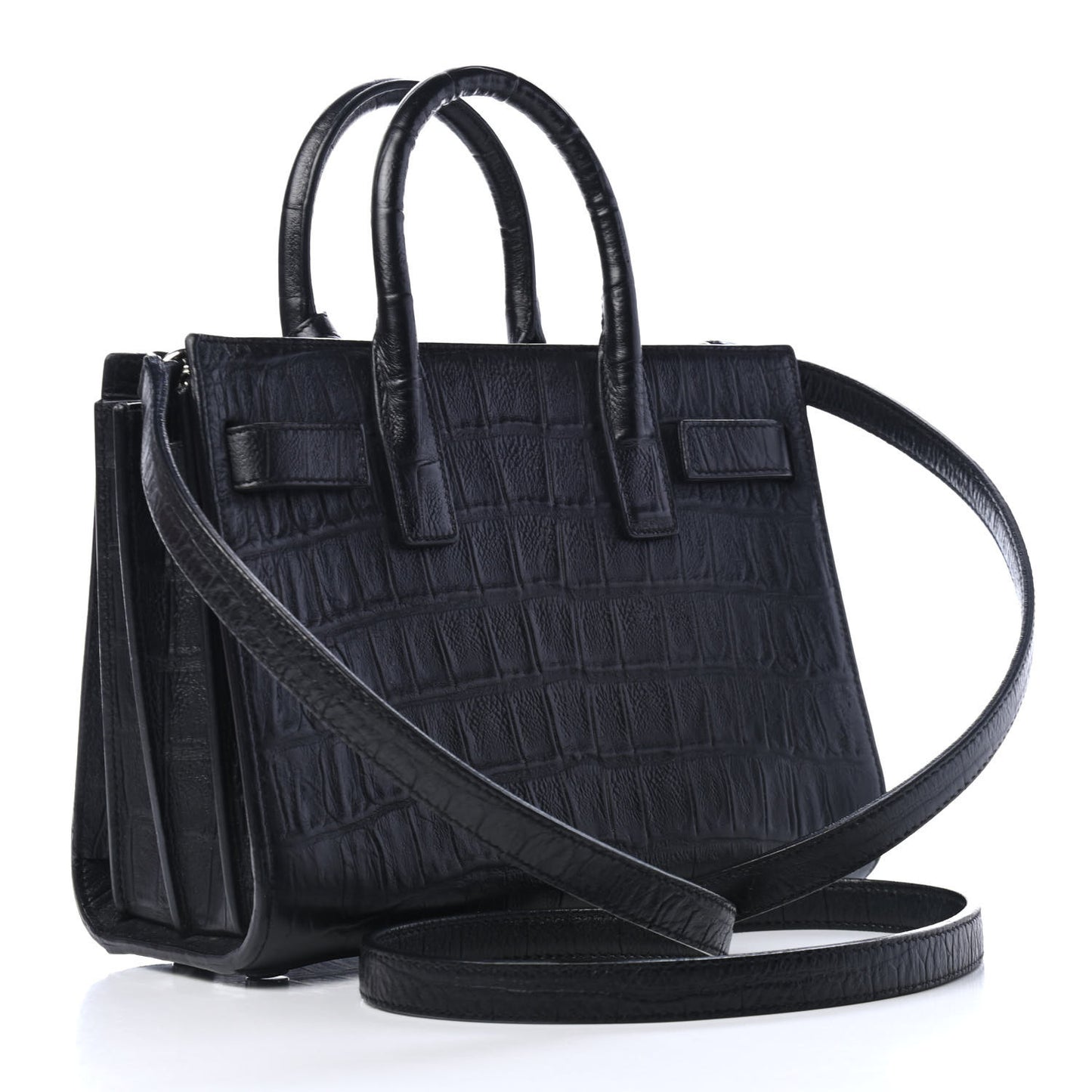 Calfskin Crocodile Embossed Nano Sac De Jour Black