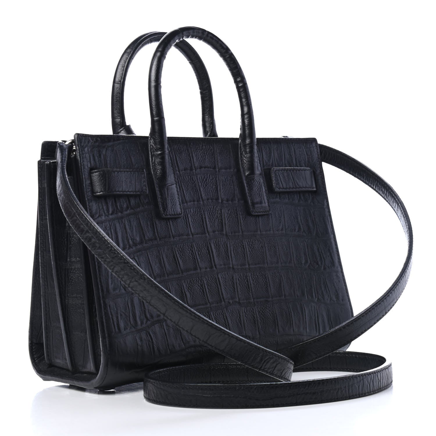 Saint Laurent Calfskin Crocodile Embossed Nano Sac De Jour Black 2 of 4