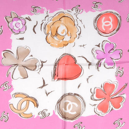Chanel Silk CC Camellia Clover Heart Scarf Pink 1 of 5