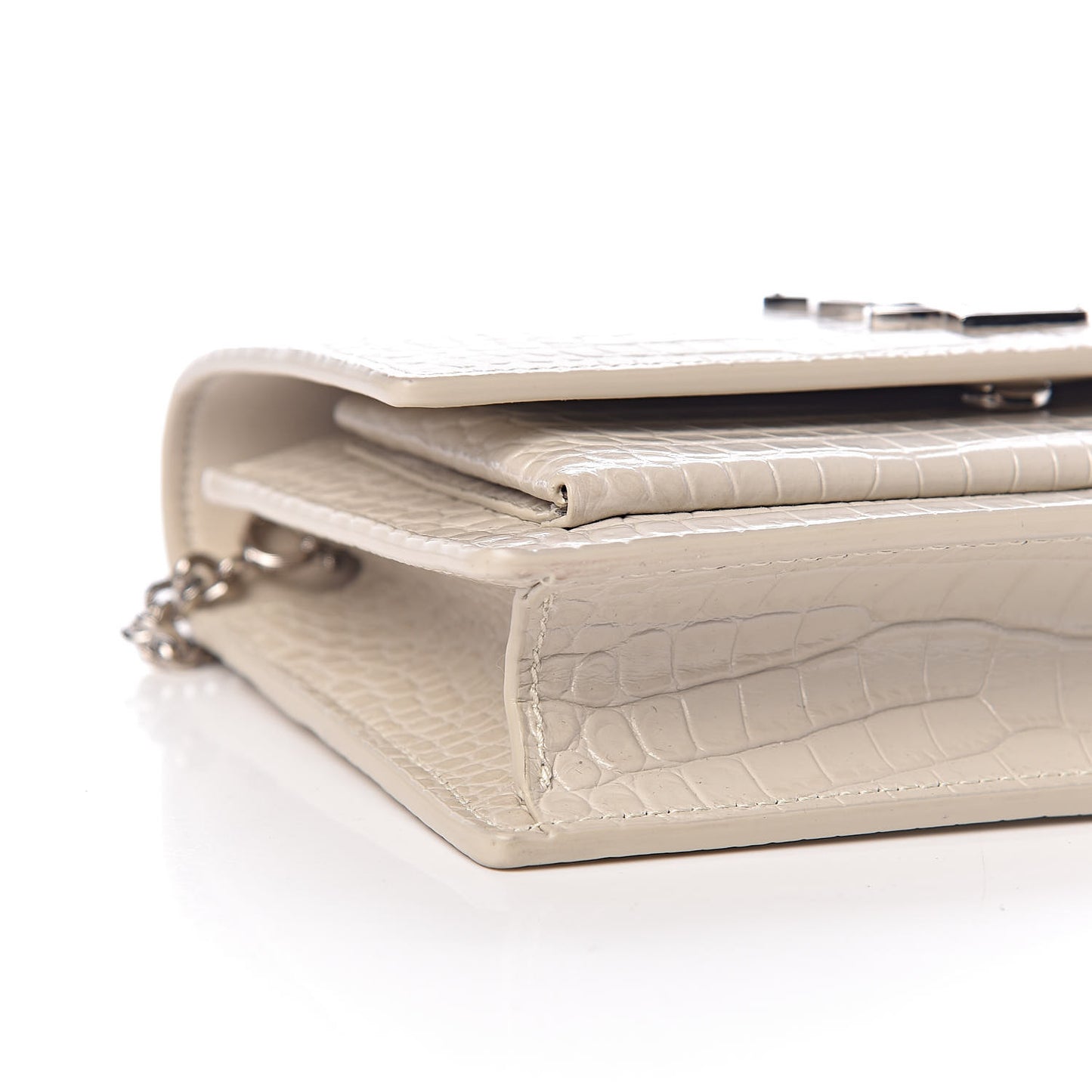 Calfskin Crocodile Embossed Monogram Sunset Chain Wallet Blanc Vintage