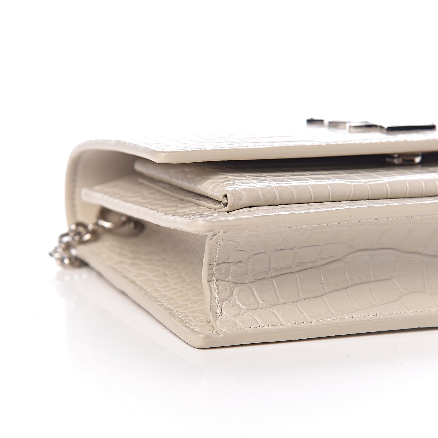 Saint Laurent Calfskin Crocodile Embossed Monogram Sunset Chain Wallet Blanc Vintage 8 of 9