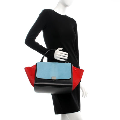 Celine Pony Hair Smooth Calfskin Medium Tri-Color Trapeze Glacier Red Black 2 of 12