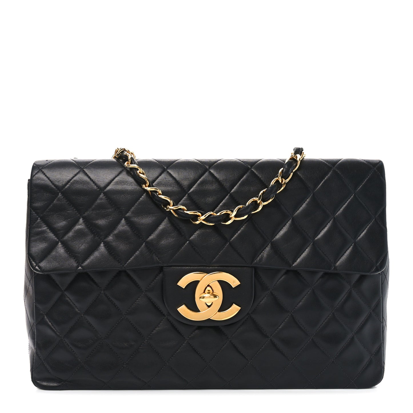 Lambskin Quilted XL Jumbo Single Flap Black