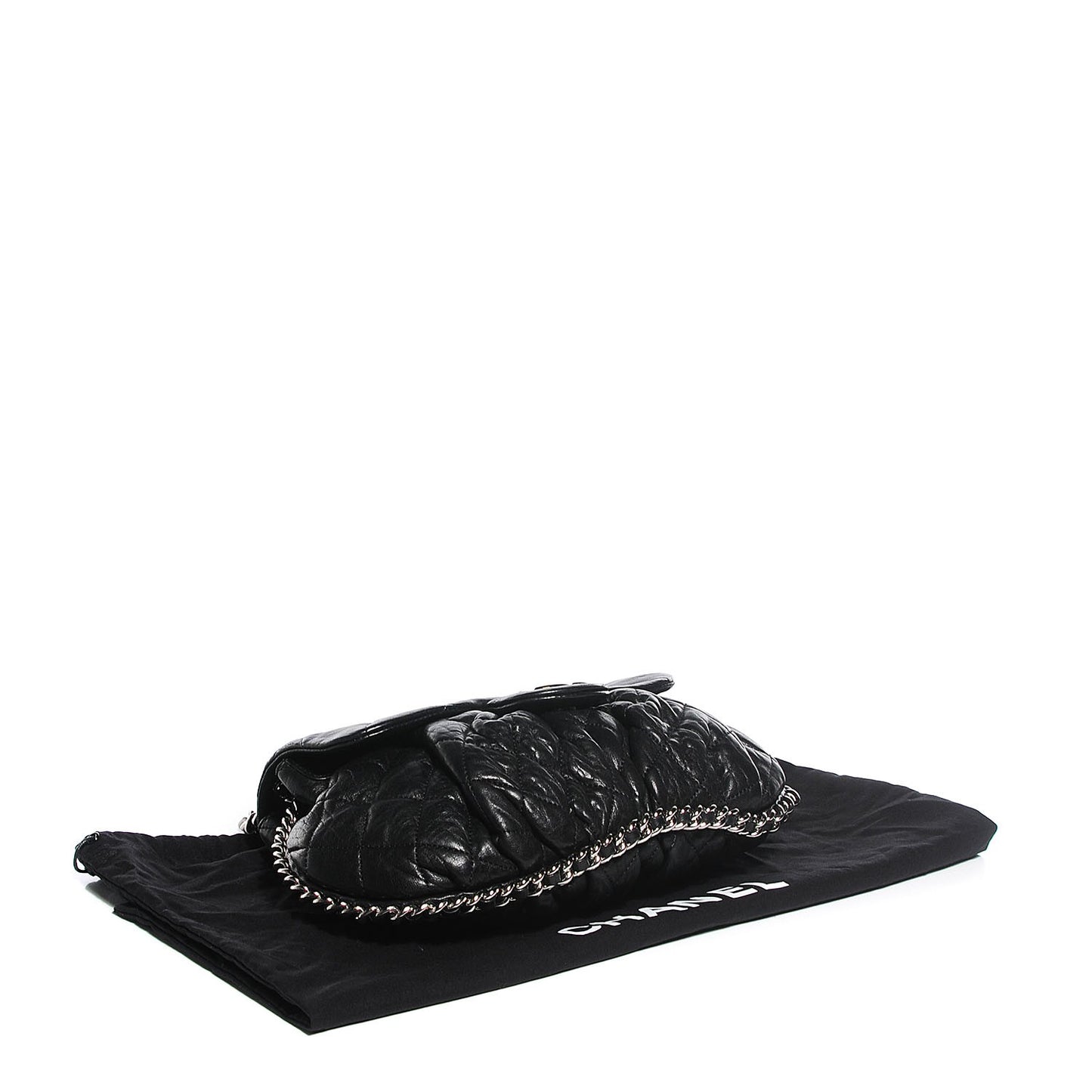 Crumpled Lambskin Medium Chain Around Messenger Black