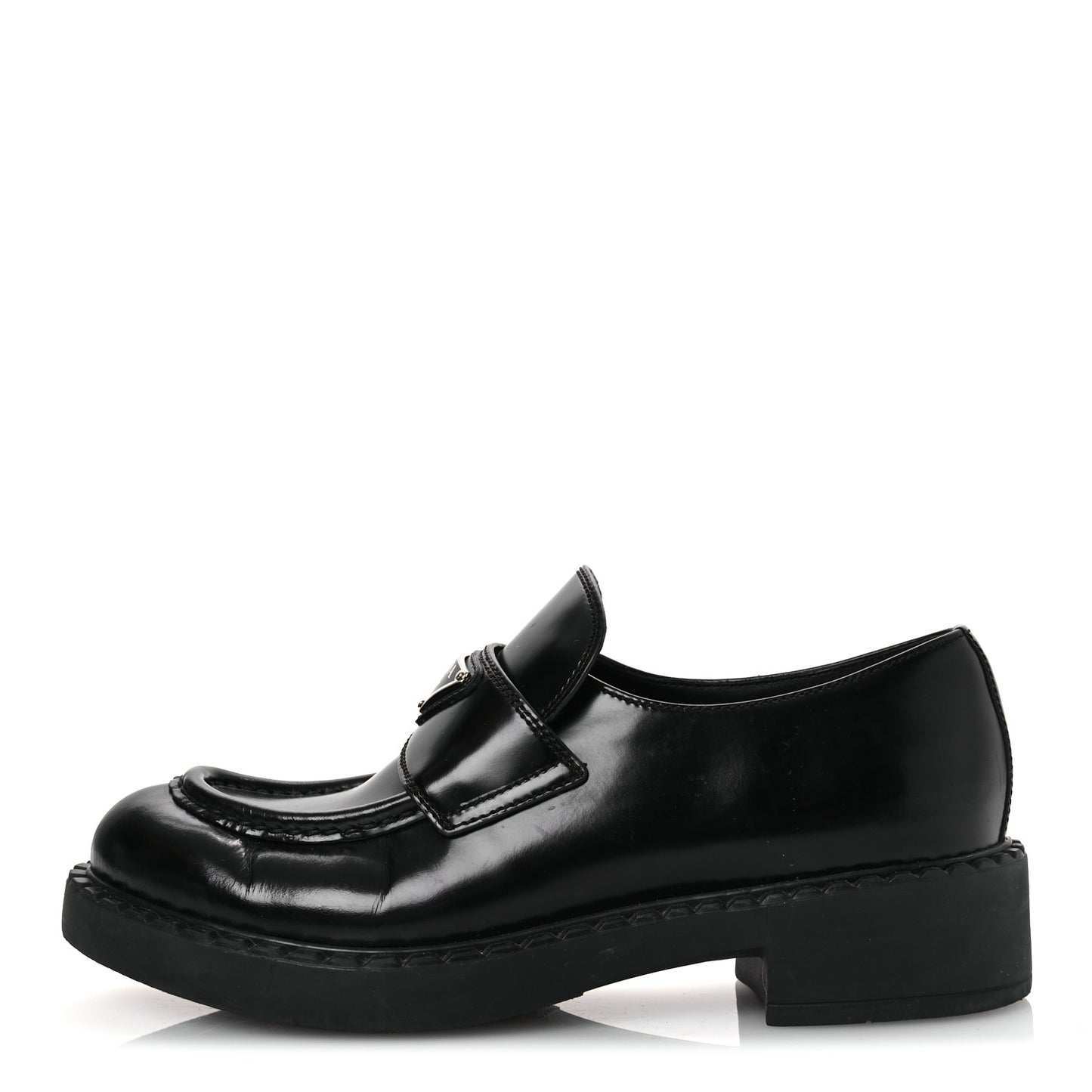 Spazzolato Metal Triangle Logo 50mm Loafers 37.5 Black