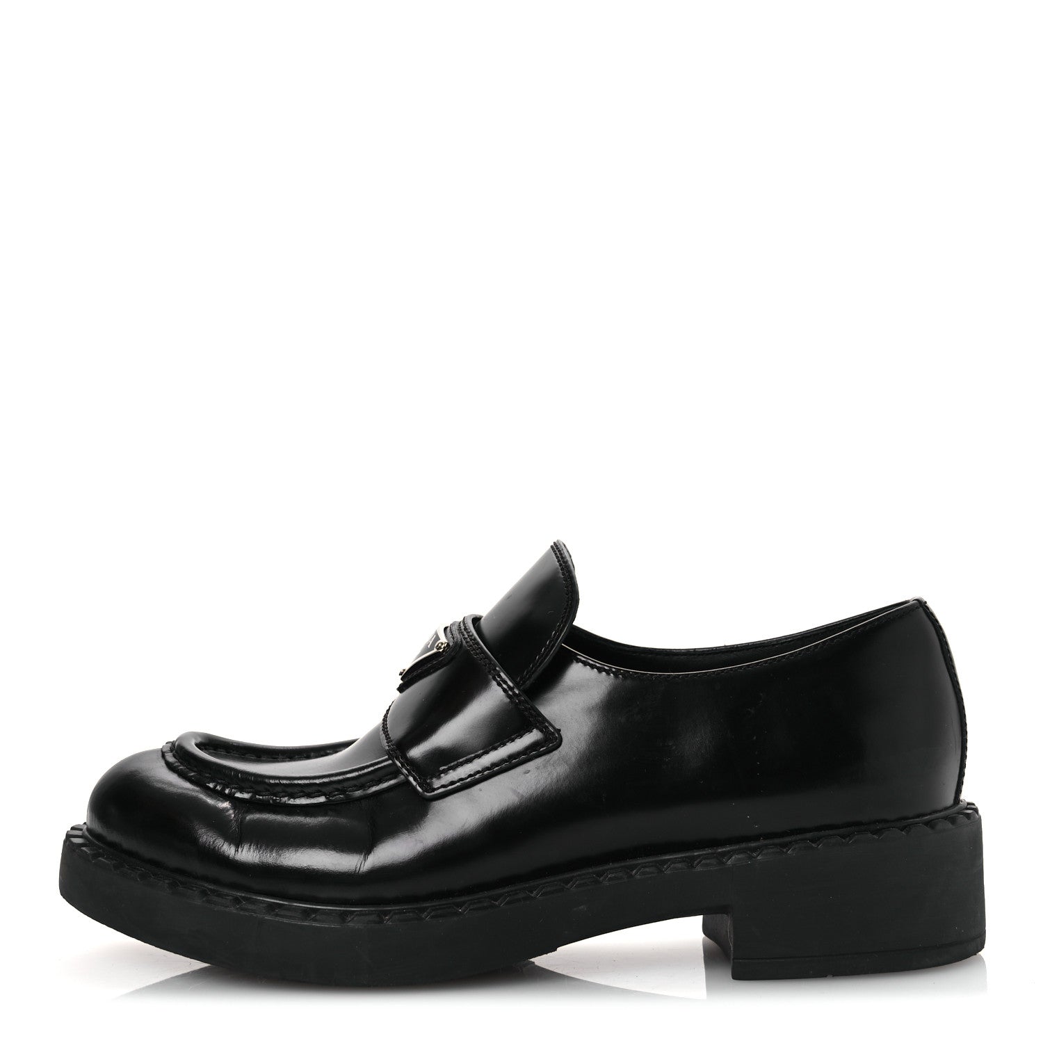 Prada Spazzolato Metal Triangle Logo 50mm Loafers 37.5 Black 1 of 13