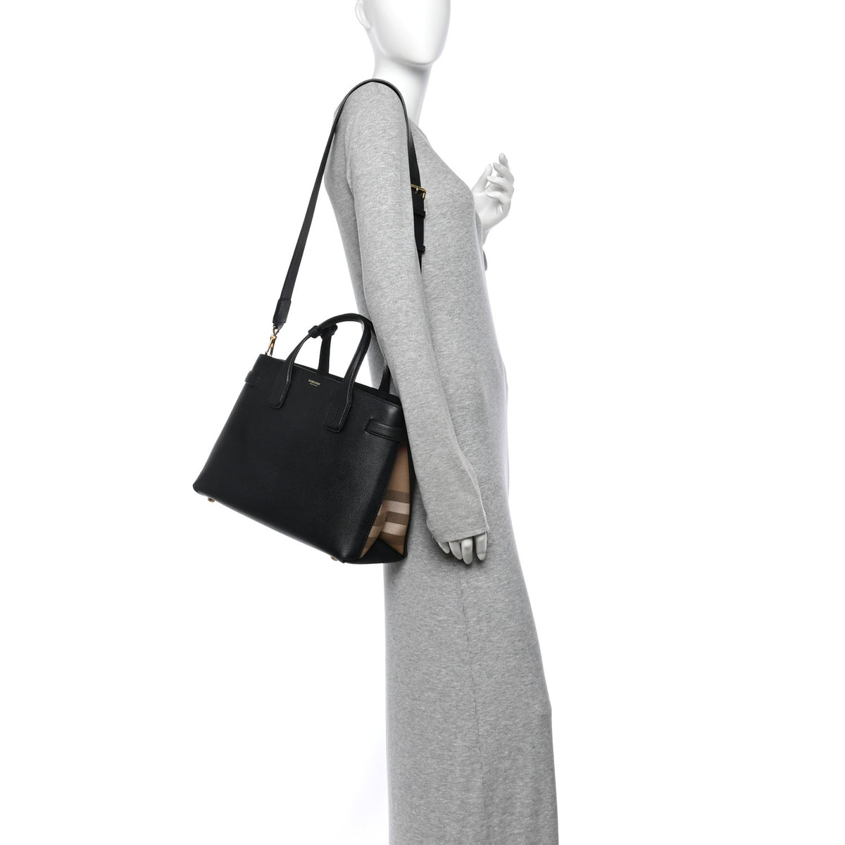 Grainy Calfskin House Check Medium Banner Tote Black