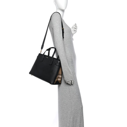 Burberry Grainy Calfskin House Check Medium Banner Tote Black 2 of 9