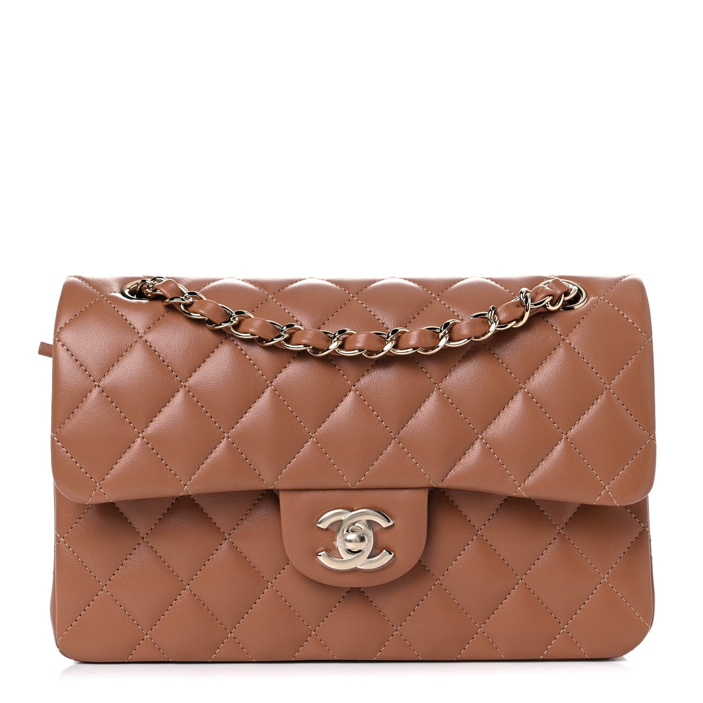 Lambskin Quilted Small Double Flap Brown