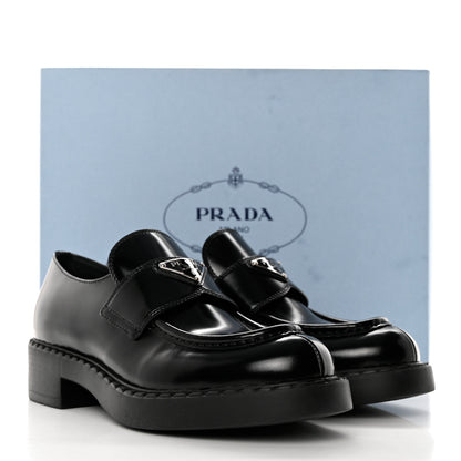 Prada Spazzolato Metal Triangle Logo 50mm Loafers 38.5 Black 9 of 9
