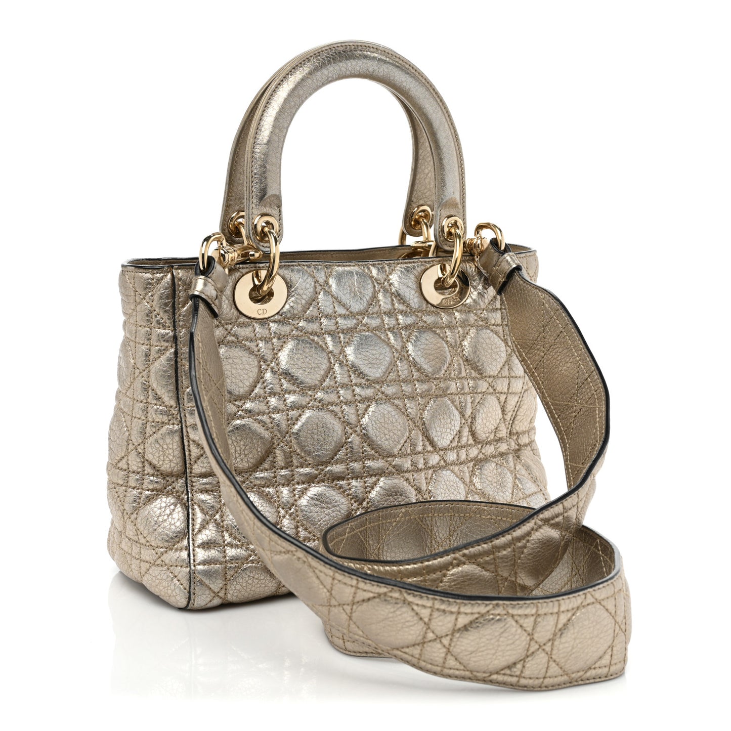 Metallic Grained Calfskin Cannage Medium Supple Lady Dior Gold