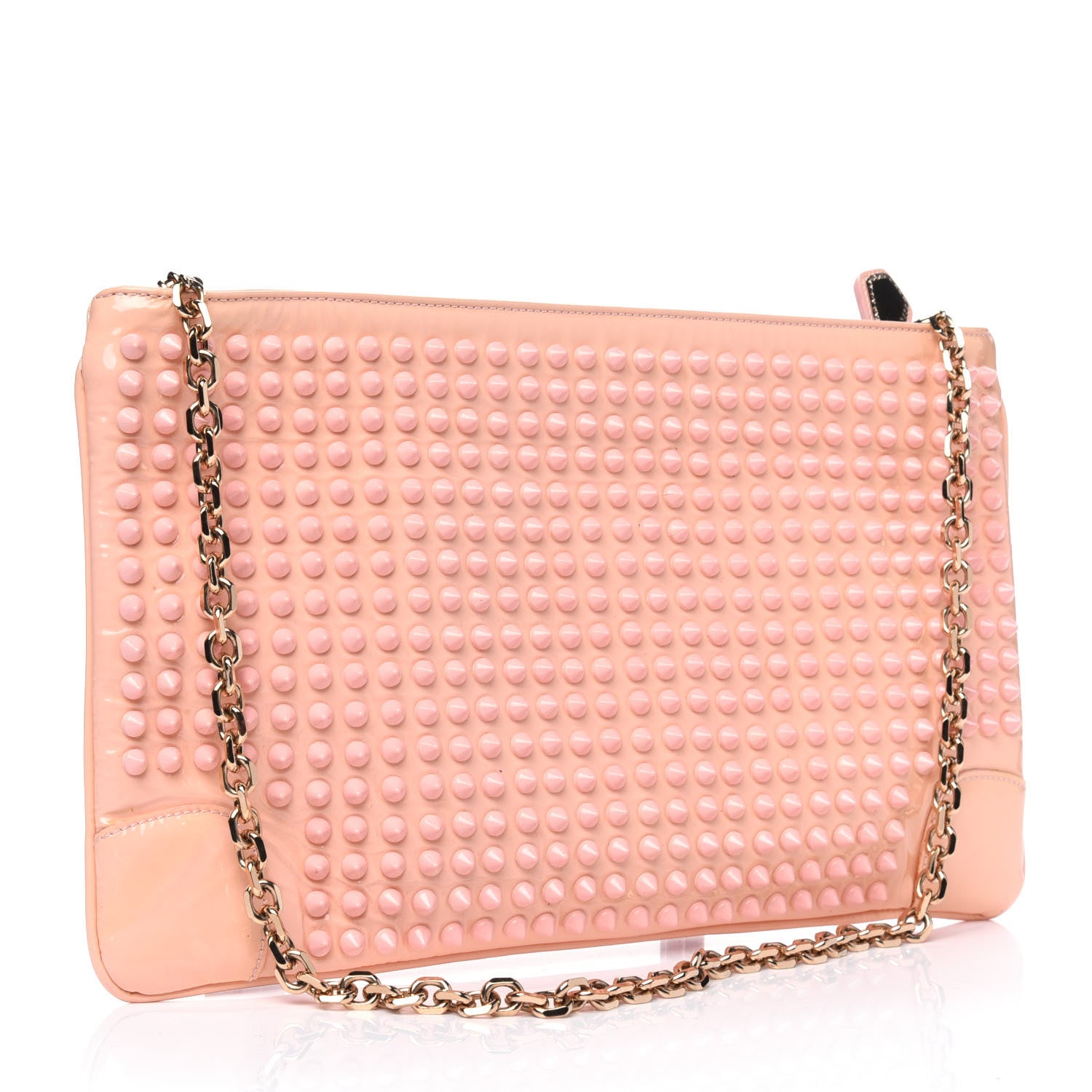 Christian Louboutin Patent Calfskin Studded Loubiposh Chain Clutch Light Pink 2 of 6
