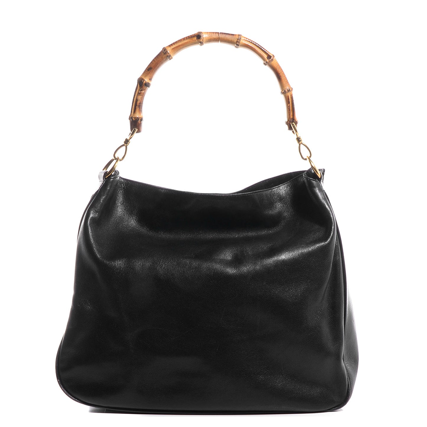 Leather Large Bamboo Handle Hobo Black