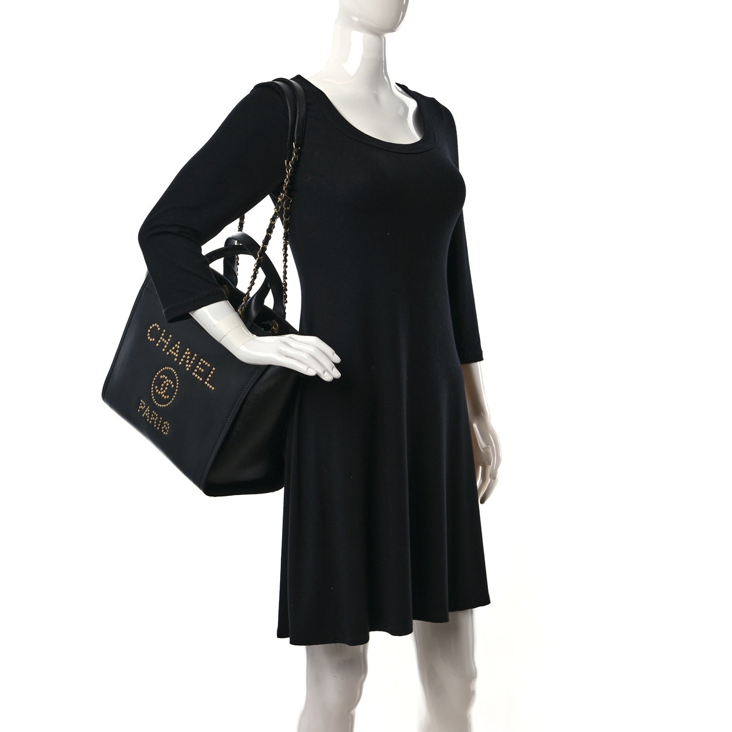 Caviar Small Studded Deauville Tote Black
