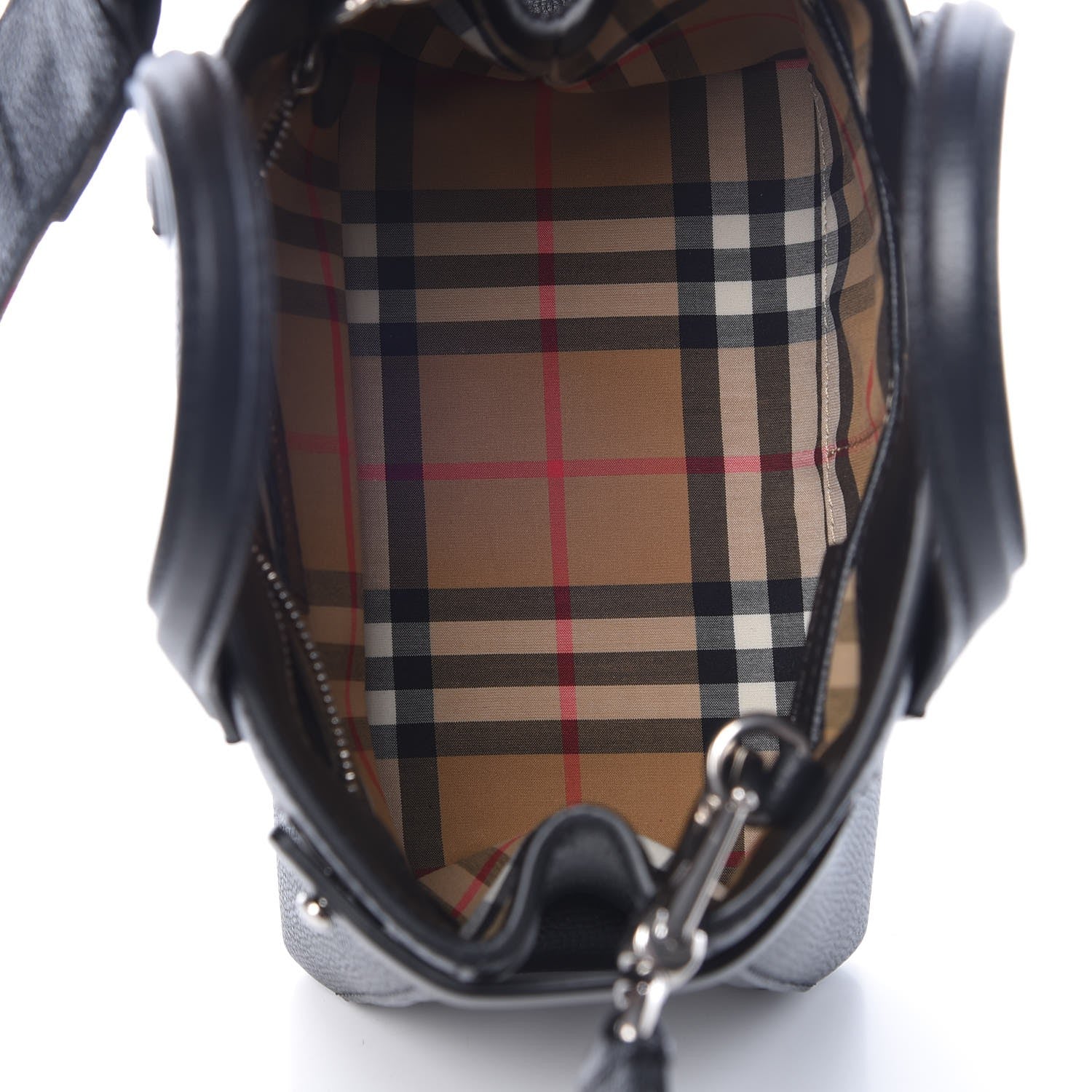 Burberry Grainy Calfskin House Check Baby Banner Tote Black 7 of 19