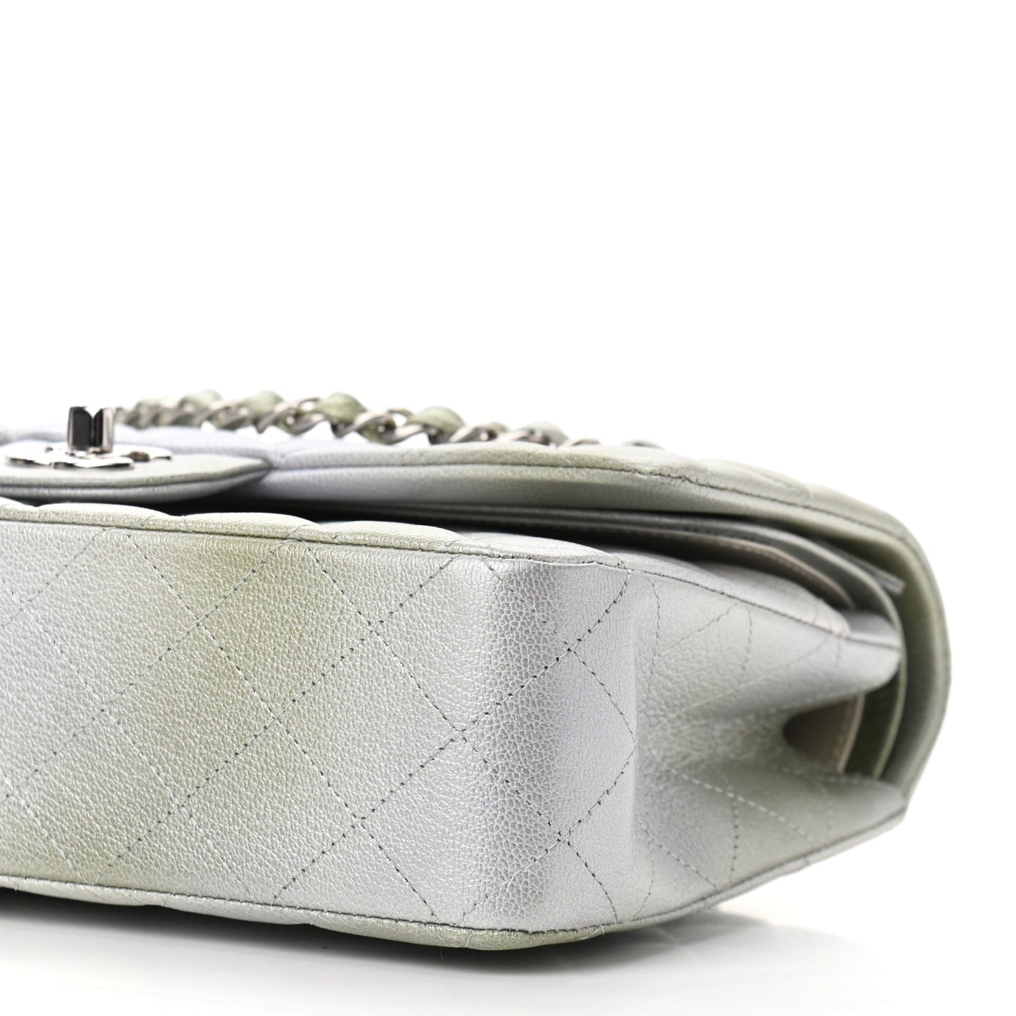 Metallic Goatskin Quilted Ombre Medium Double Flap Grey Green