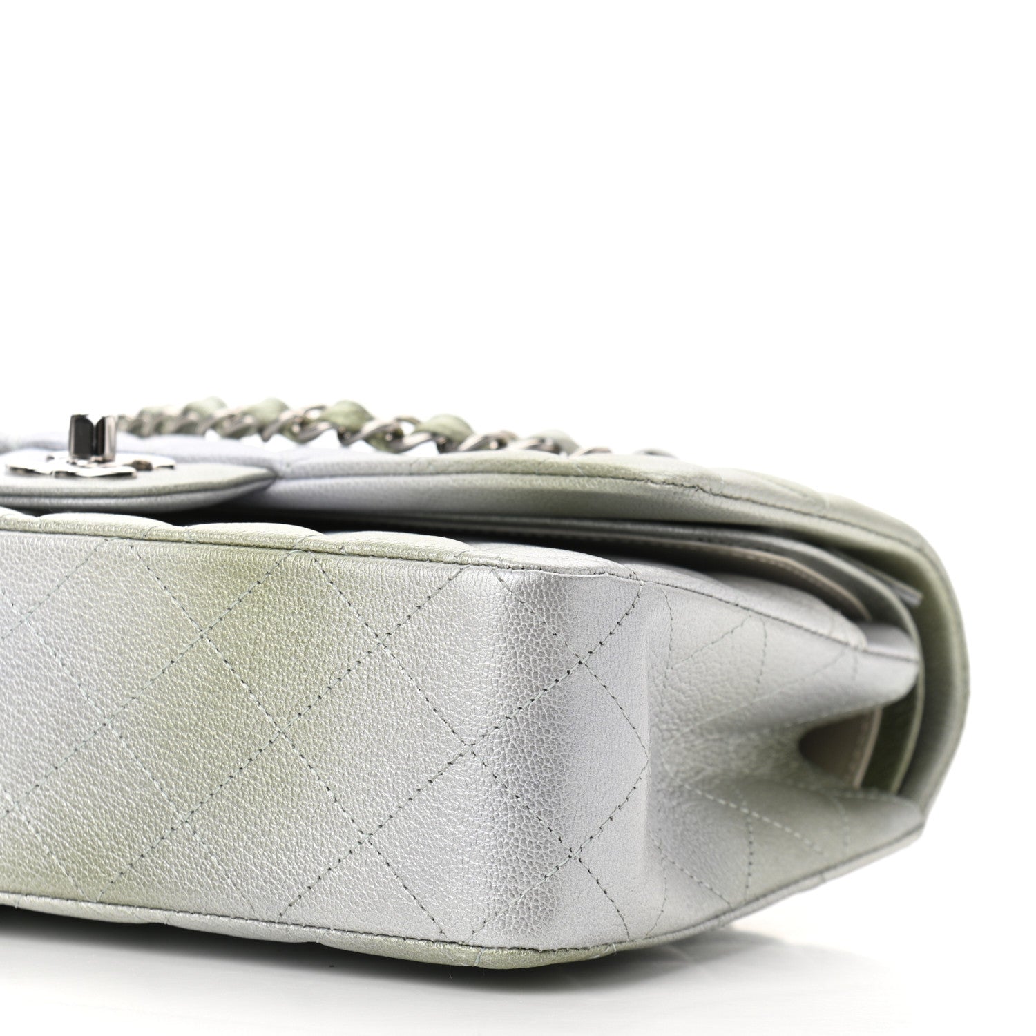 Chanel Metallic Goatskin Quilted Ombre Medium Double Flap Grey Green 6 of 11
