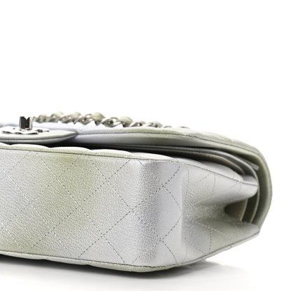 Chanel Metallic Goatskin Quilted Ombre Medium Double Flap Grey Green 6 of 11
