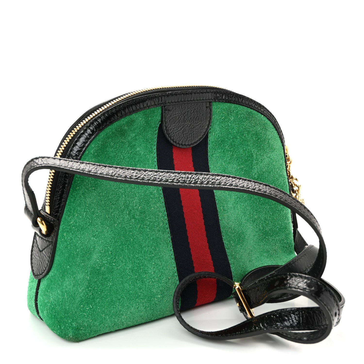 Gucci Suede Patent GG Web Small Ophidia Dome Shoulder Bag New Shamarock Black 3 of 10