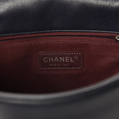 Chanel Glazed Calfskin Quilted Small CC Enchained Accordion Flap Dark Navy Blue 8 of 9