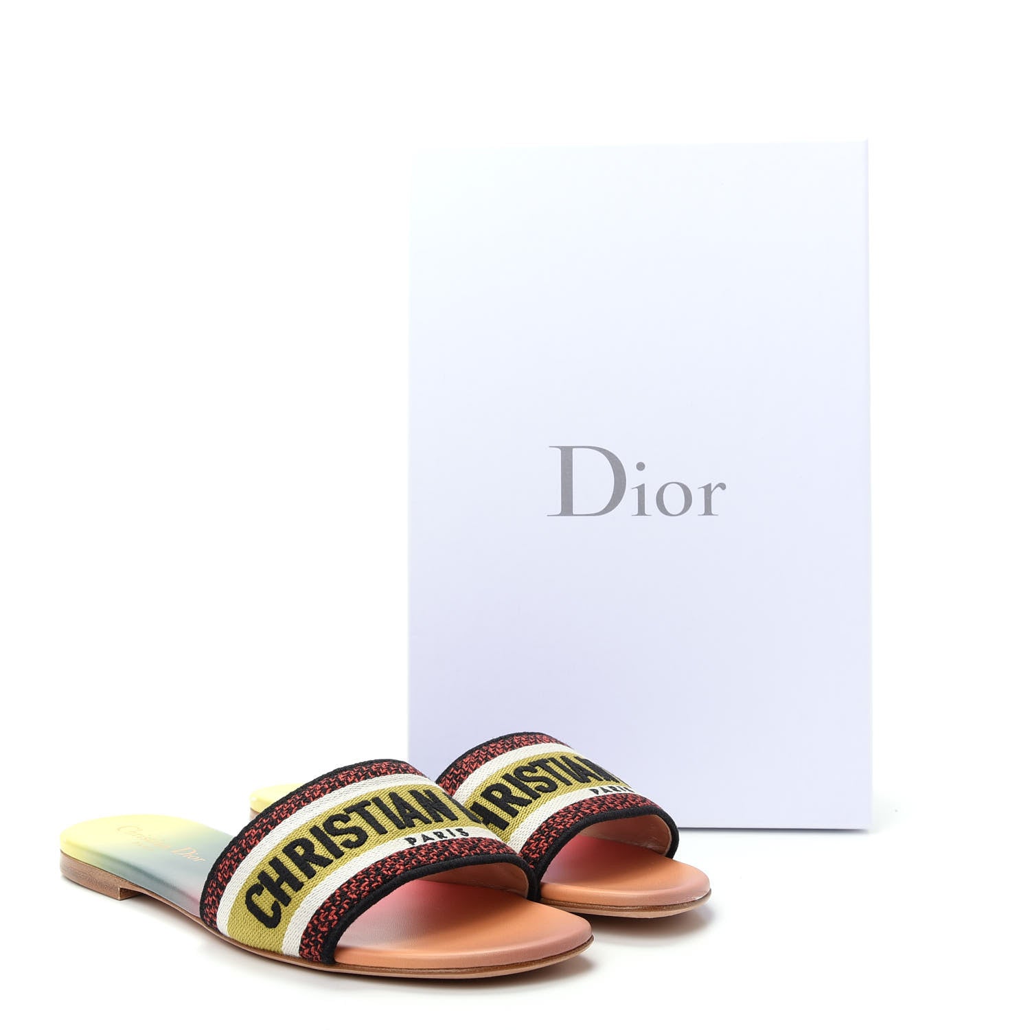 Christian Dior Canvas Dioraura Embroidered Dway Flat Slide Sandals 38 Multicolor 11 of 11