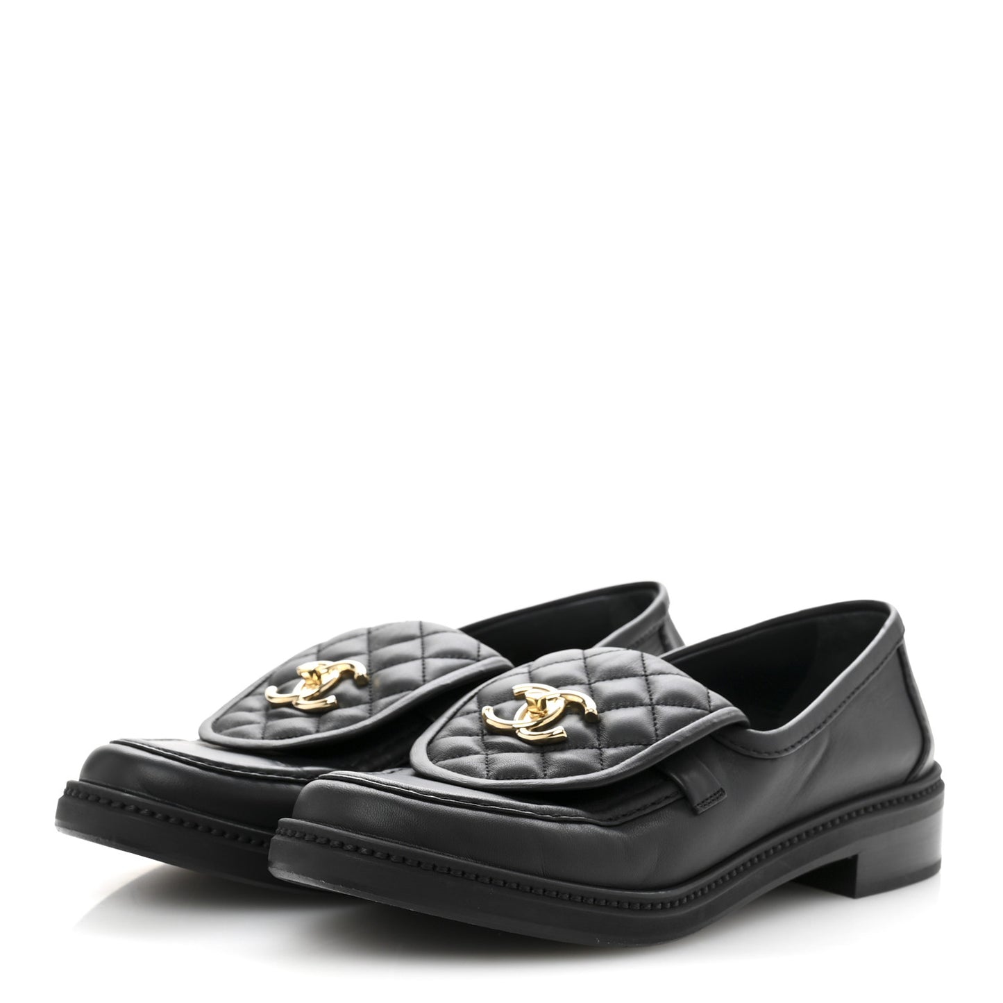 Lambskin Quilted CC Turnlock Loafers 38.5 Black