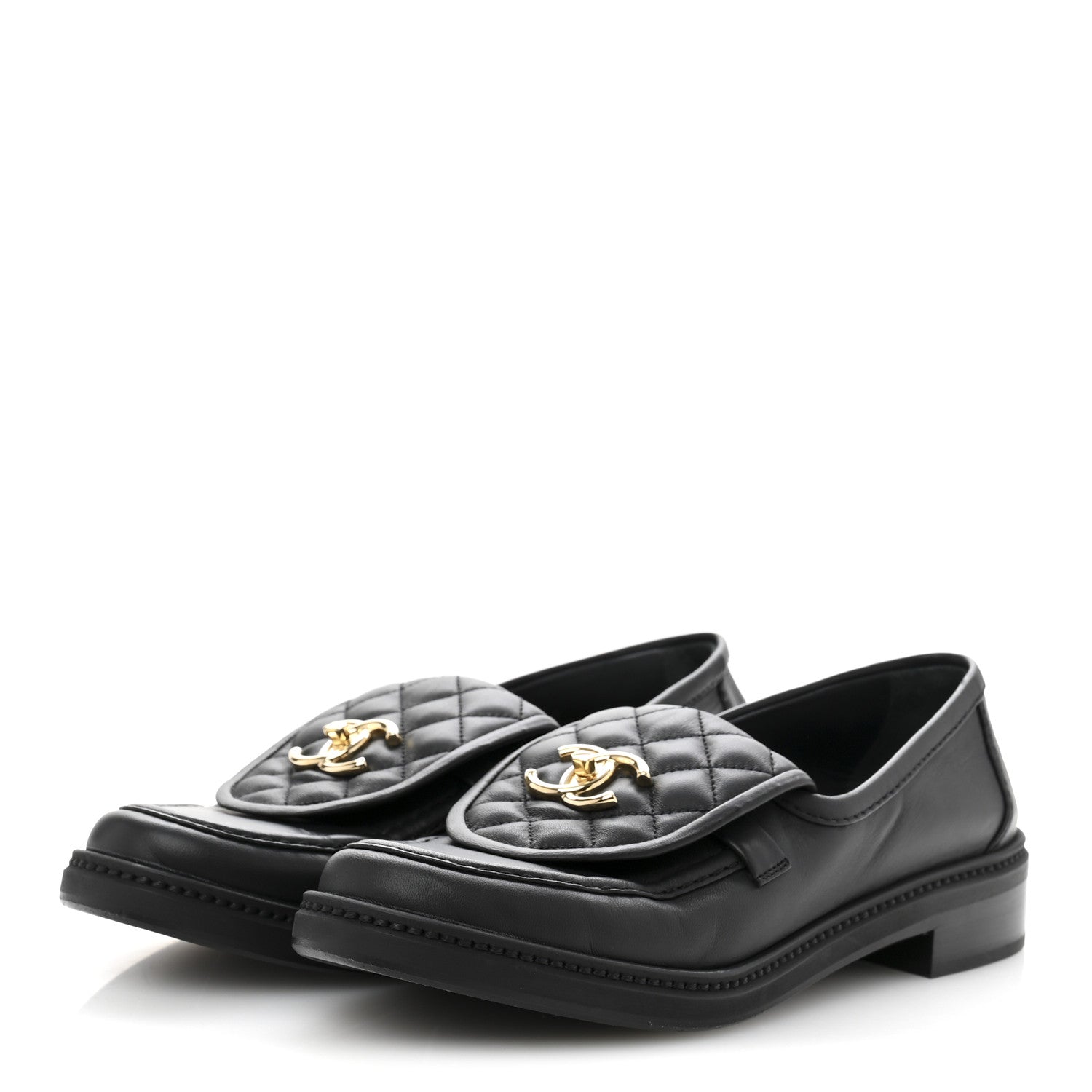 Chanel Lambskin Quilted CC Turnlock Loafers 38.5 Black 4 of 10