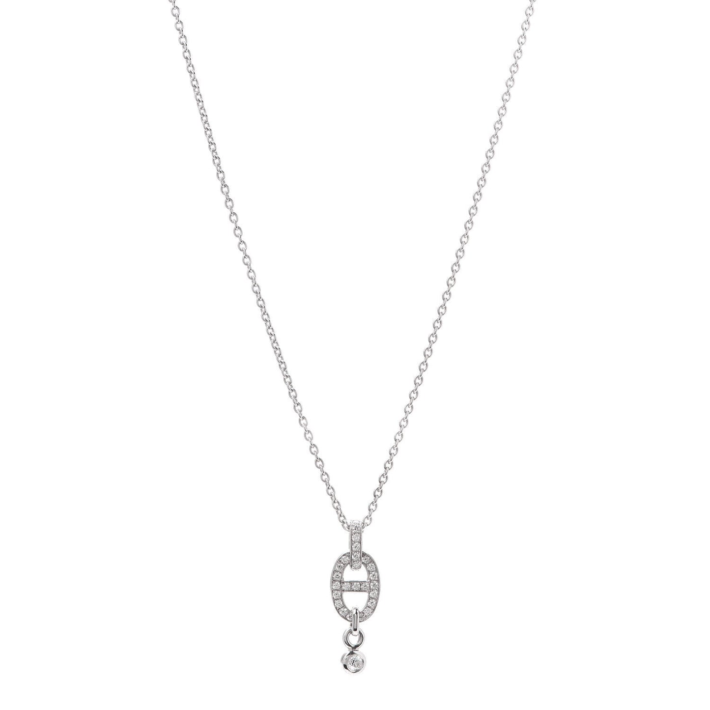 18K White Gold Diamond PM Chaine d'Ancre Enchainee Necklace
