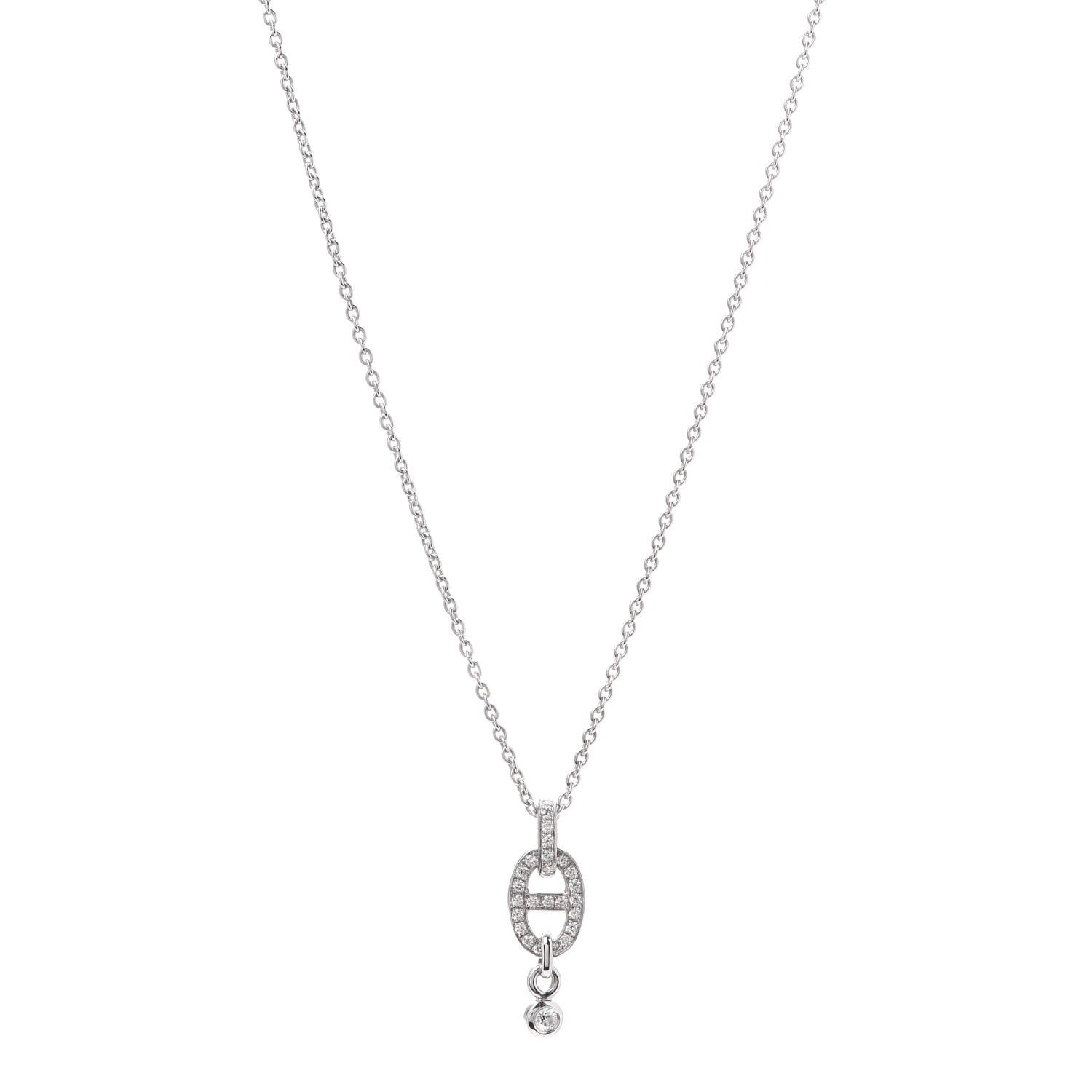 Hermes 18K White Gold Diamond PM Chaine d'Ancre Enchainee Necklace 1 of 6