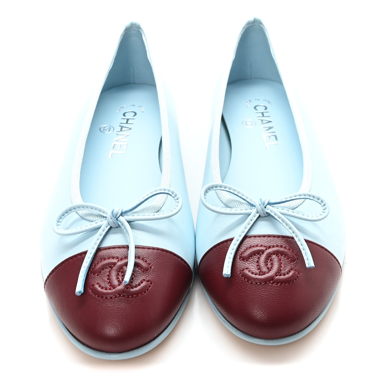 Chanel Lambskin Cap Toe CC Ballerina Flats 37.5 Blue Burgundy 3 of 10
