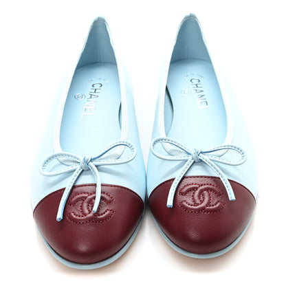 Chanel Lambskin Cap Toe CC Ballerina Flats 37.5 Blue Burgundy 3 of 10
