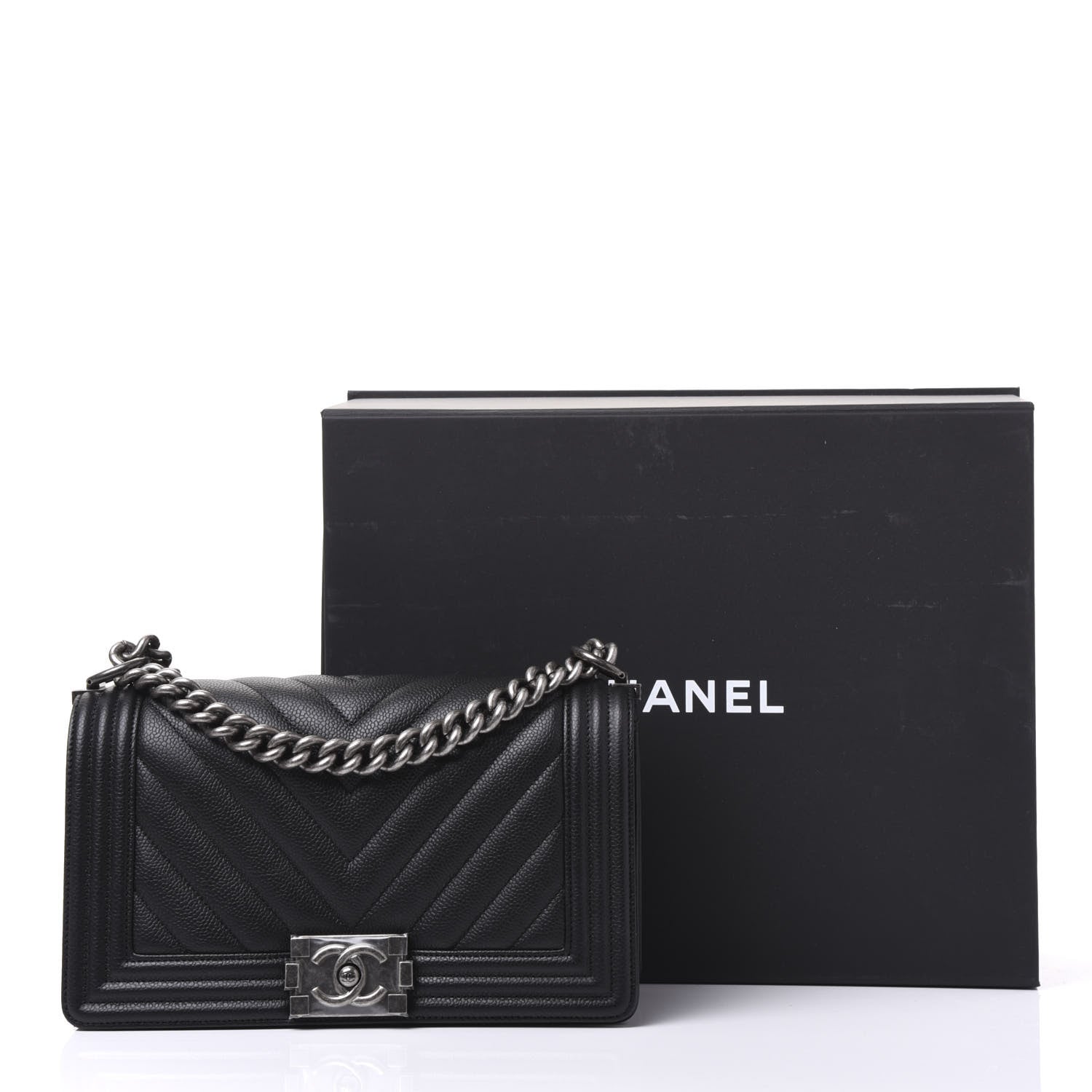 Chanel Caviar Chevron Quilted Medium Boy Flap Black 10 of 10