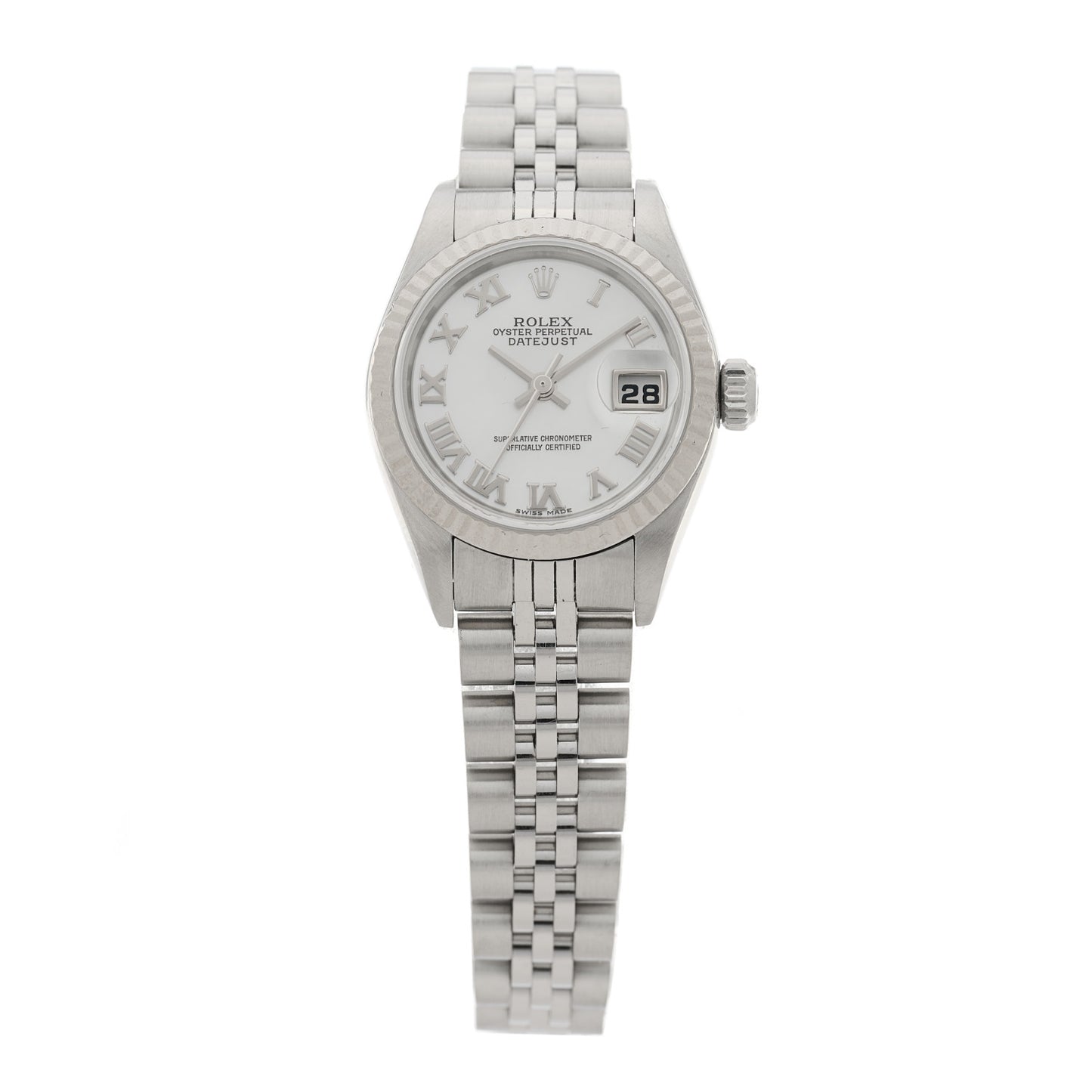 Stainless Steel 18K White Gold Mother of Pearl 26mm Oyster Perpetual Datejust Watch Roman 79174