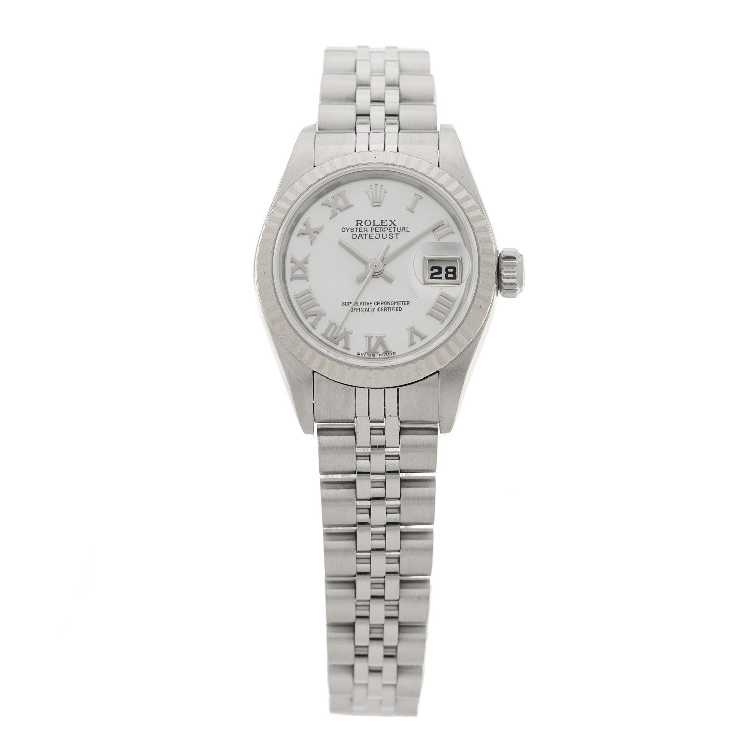 Rolex Stainless Steel 18K White Gold Mother of Pearl 26mm Oyster Perpetual Datejust Watch Roman 79174 1 of 5