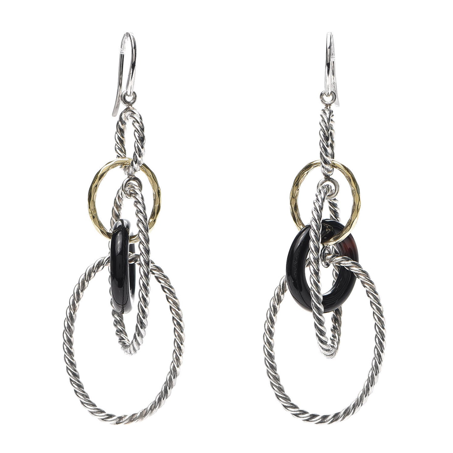Sterling Silver 18K Yellow Gold Black Onyx Mobile Earrings