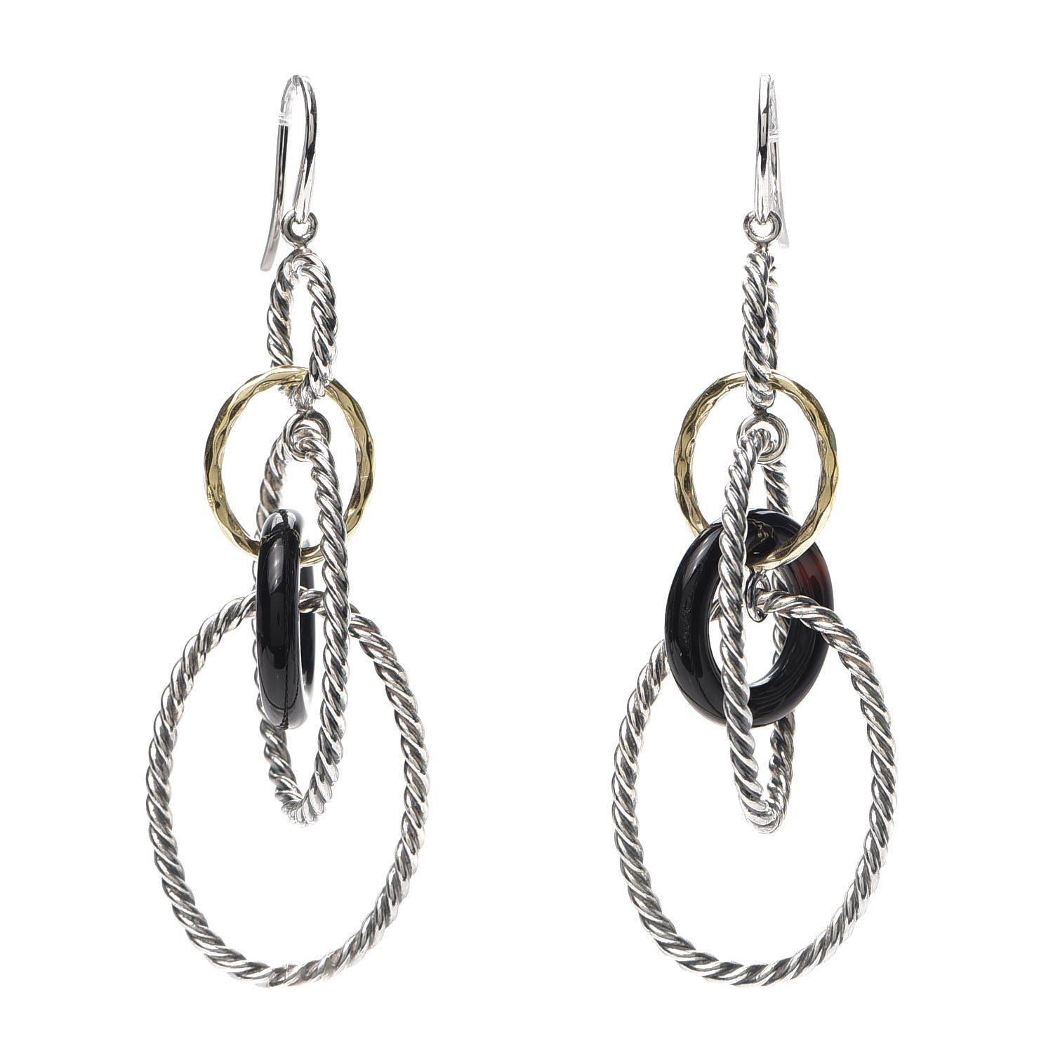David Yurman Sterling Silver 18K Yellow Gold Black Onyx Mobile Earrings 1 of 4