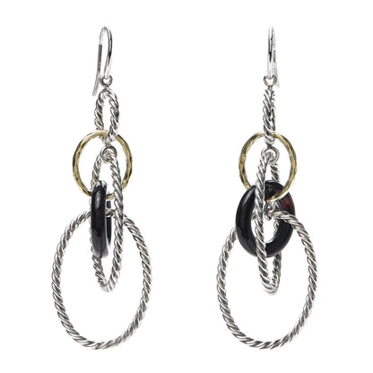 David Yurman Sterling Silver 18K Yellow Gold Black Onyx Mobile Earrings 1 of 4