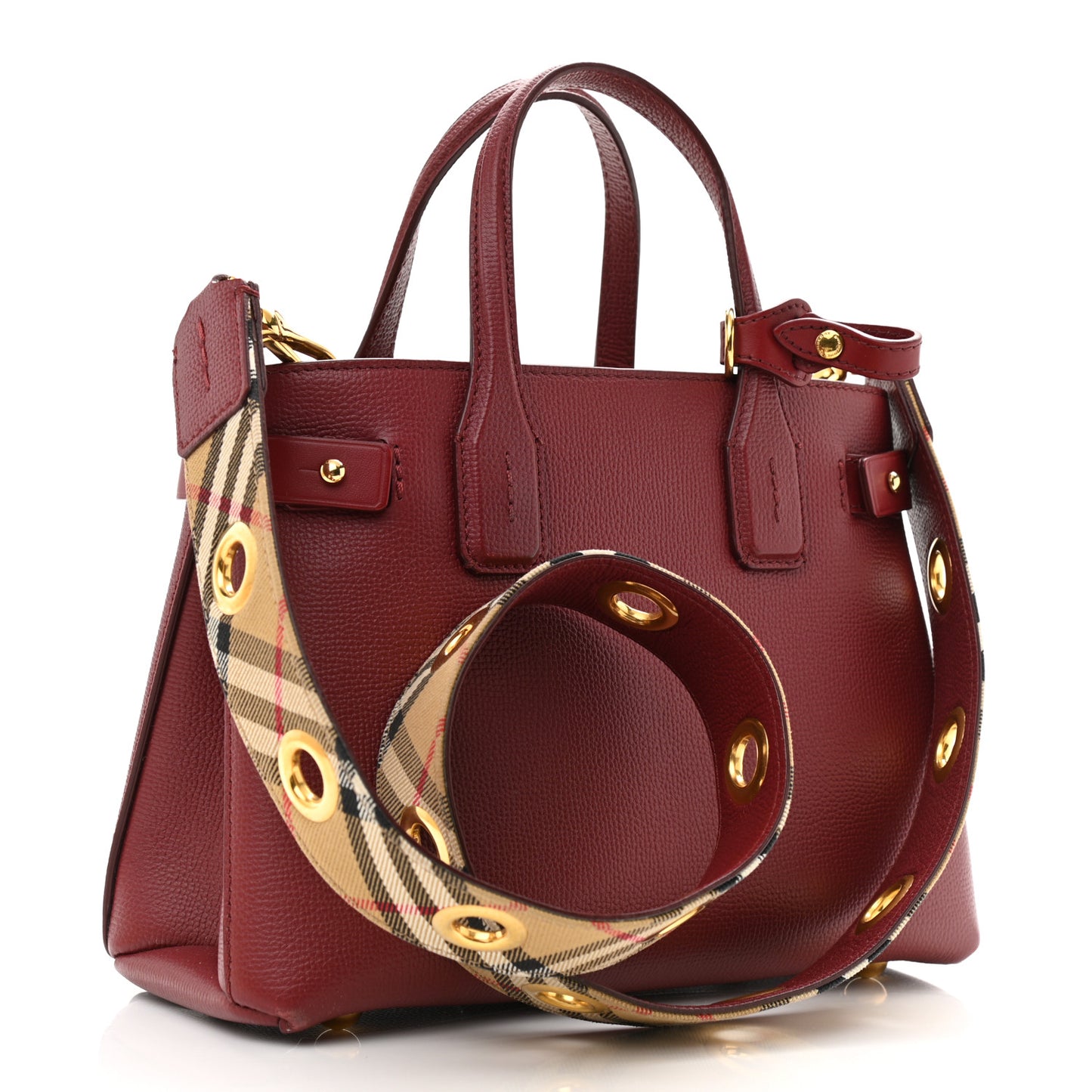 Derby Calfskin House Check Small Banner Tote Russet Red