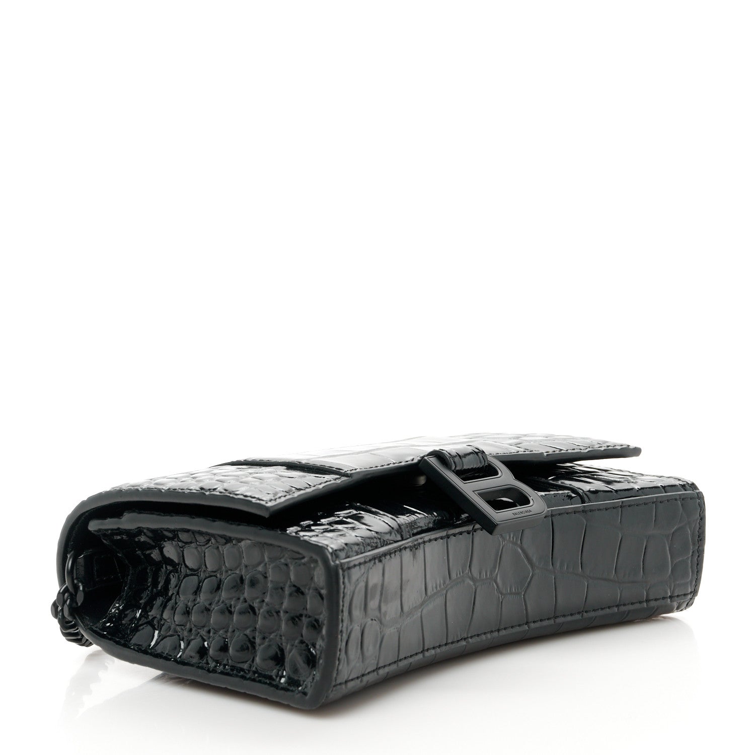 Balenciaga Shiny Calfskin Monochrome Crocodile Embossed Hourglass Chain Bag Black 4 of 11