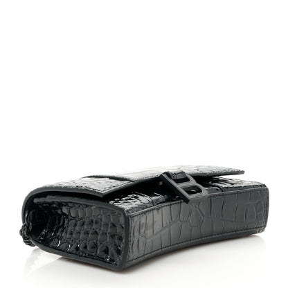 Balenciaga Shiny Calfskin Monochrome Crocodile Embossed Hourglass Chain Bag Black 4 of 11