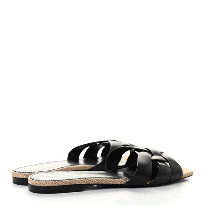 Saint Laurent Calfskin Canvas Tribute 05 Slide Sandals 37 Black 3 of 4