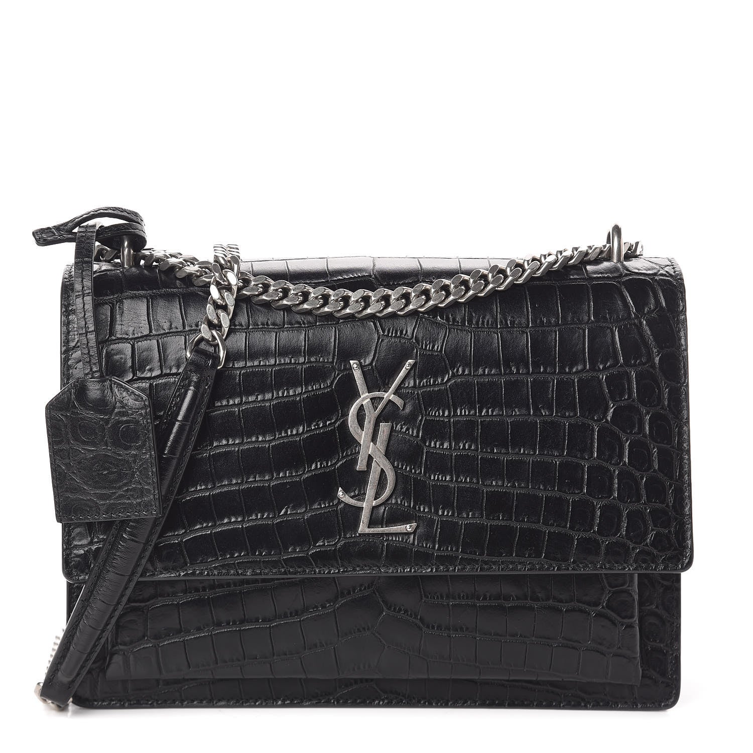 Saint Laurent Calfskin Crocodile Embossed Medium Monogram Sunset Black 1 of 8