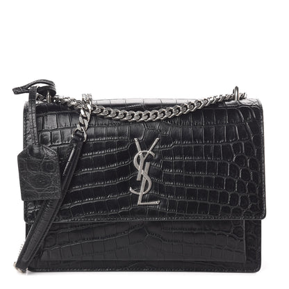 Saint Laurent Calfskin Crocodile Embossed Medium Monogram Sunset Black 1 of 8