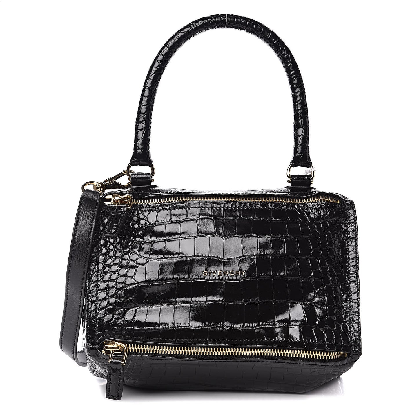 Calfskin Crocodile Embossed Small Pandora Black
