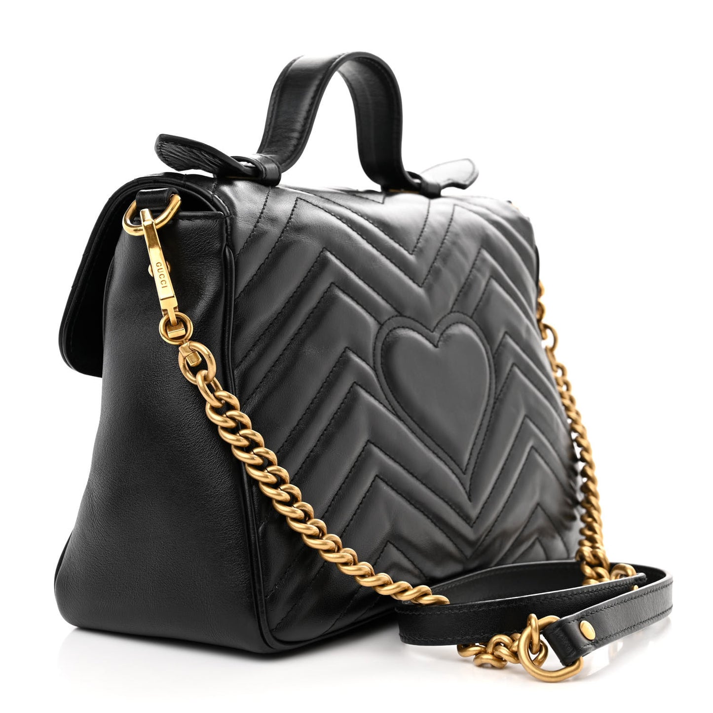 Calfskin Matelasse Small GG Marmont Top Handle Shoulder Bag Black