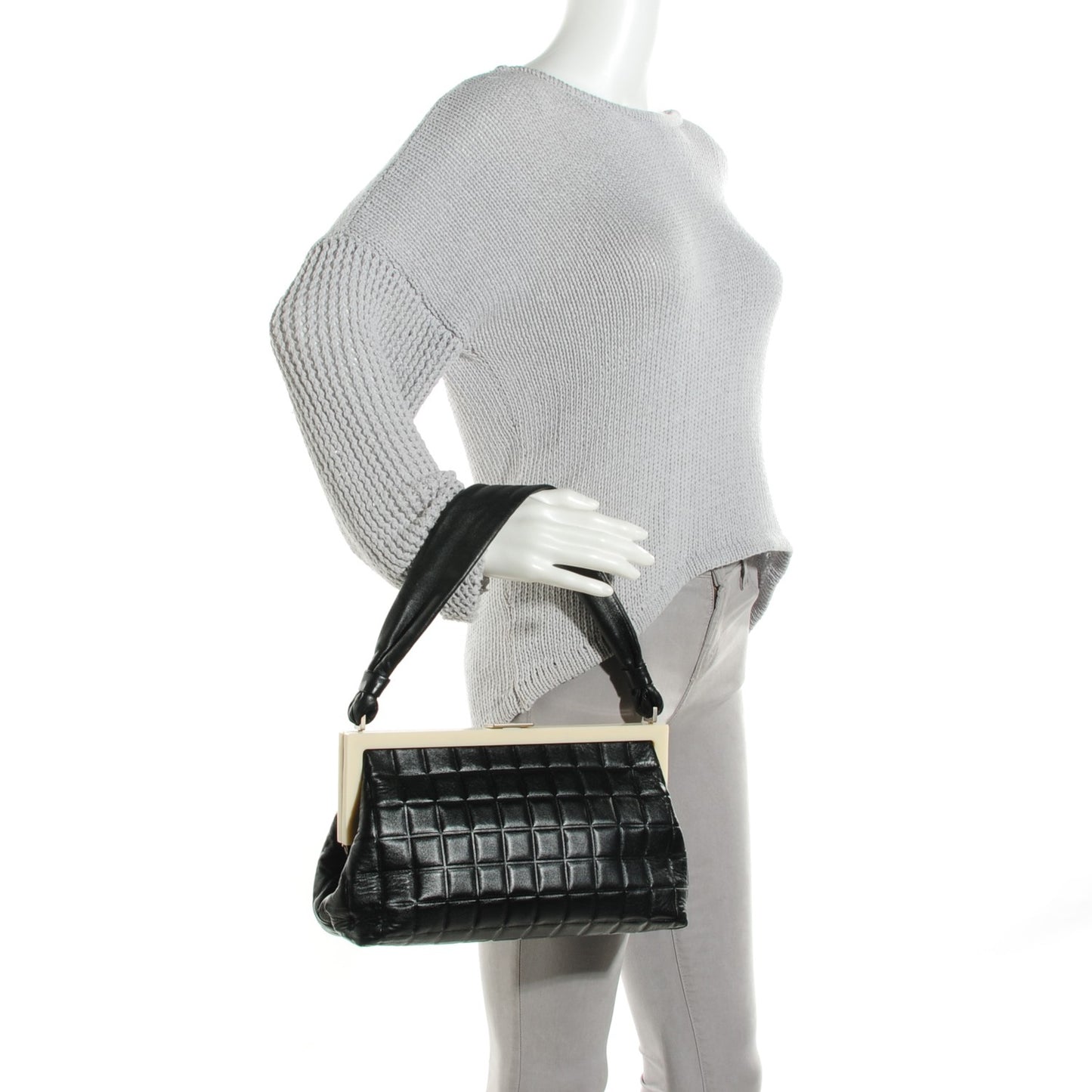 Lambskin Chocolate Bar Quilted Frame Shoulder Bag Black